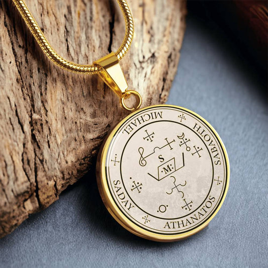 18k gold plated archangel michael sigil necklace with custom engraving option