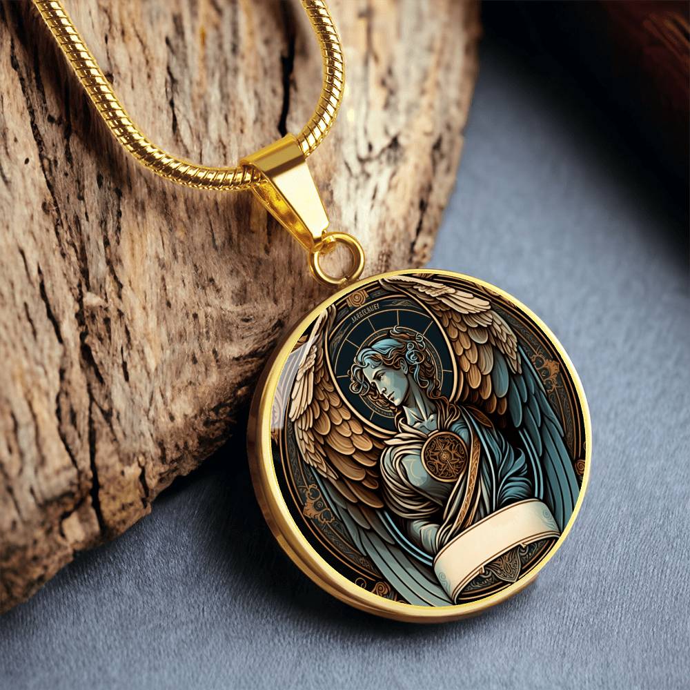 Saint gabriel the archangel necklace art deco art nouveau angel art graphic pendant necklace silver necklace 18k gold plated necklace gold angel necklace angel charm guardian angel gift spiritual jewelry st gabriel the archangel pendant necklace
