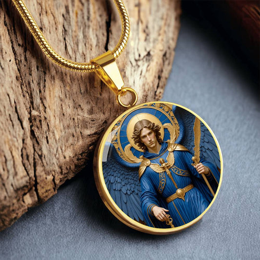 Saint michael the archangel necklace art deco art nouveau angel art graphic pendant necklace silver necklace 18k gold plated necklace gold angel necklace angel charm guardian angel gift spiritual jewelry st michael the archangel pendant necklace