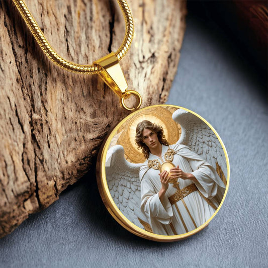 Saint gabriel the archangel necklace art deco art nouveau angel art graphic pendant necklace silver necklace 18k gold plated necklace gold angel necklace angel charm guardian angel gift spiritual jewelry st gabriel the archangel pendant necklace